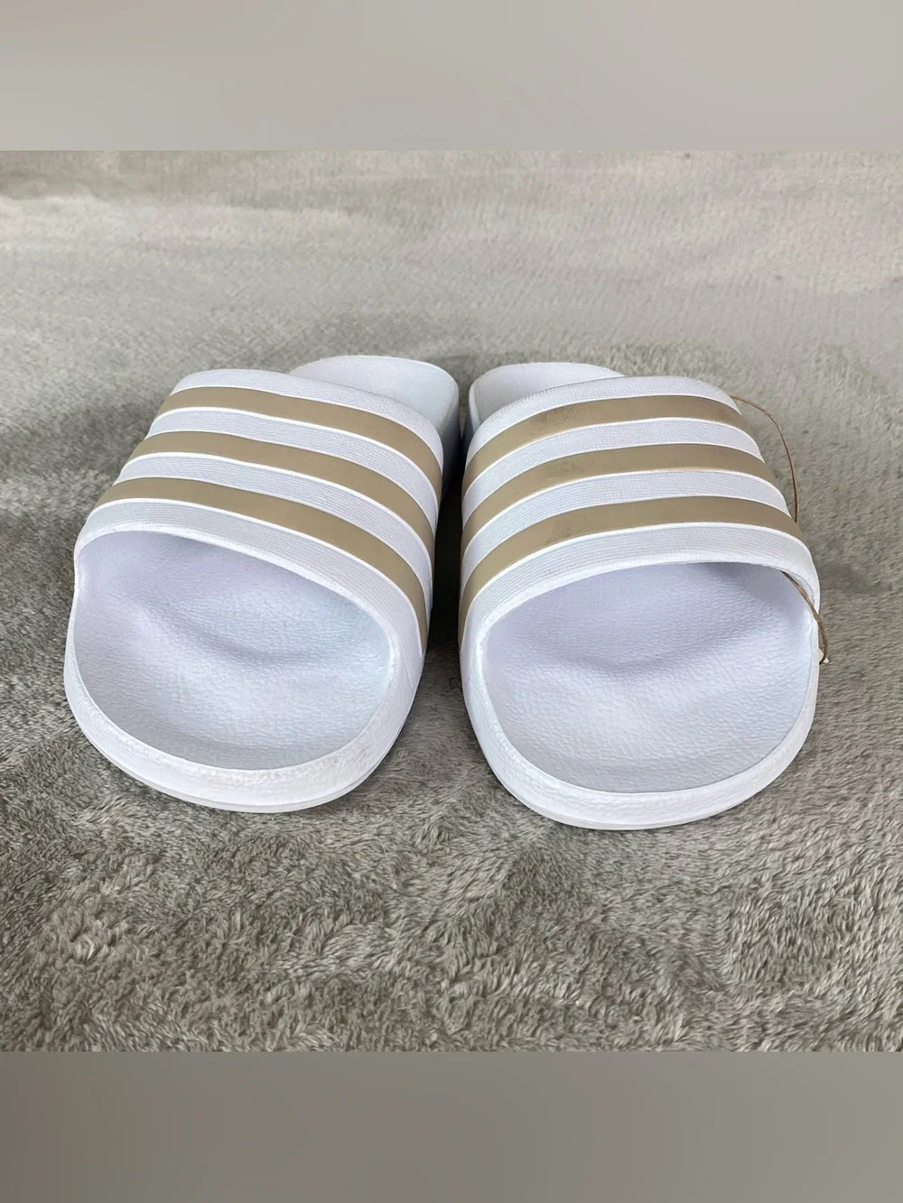 Adidas Adilette Aqua Slide Sandals Women 9 Men 8 White Gold Slip On Water NEW‎
